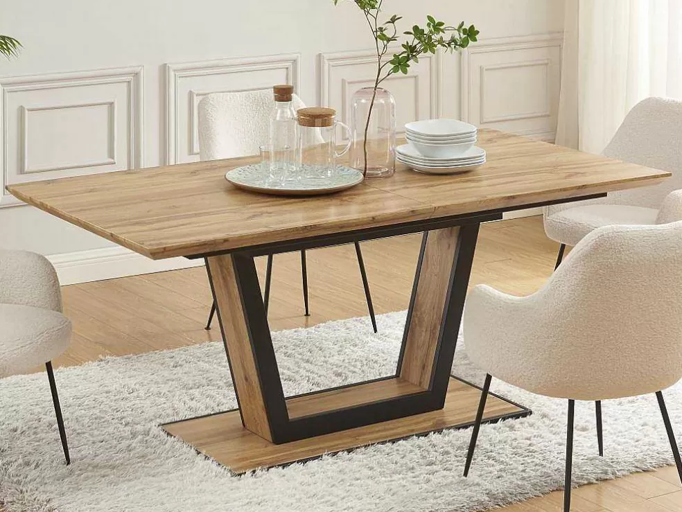 Vente-unique Mesa De Jantar Extensivel 6 A 10 Lugares Em Mdf E Metal Natural E Preto - Viteno* Mesa De Jantar