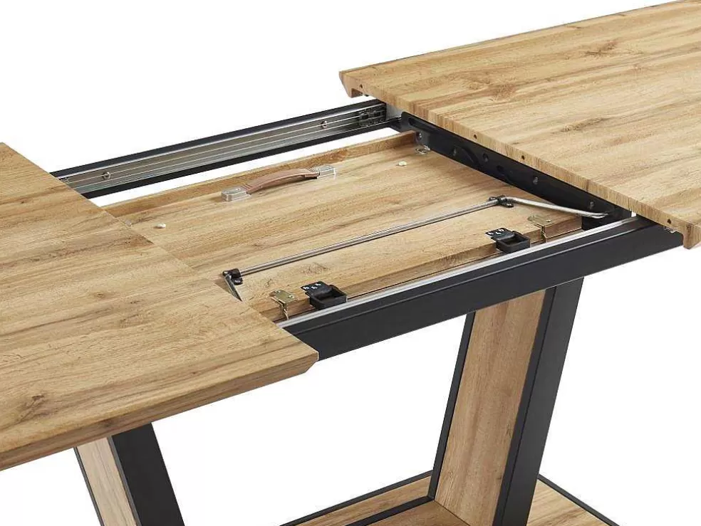 Vente-unique Mesa De Jantar Extensivel 6 A 10 Lugares Em Mdf E Metal Natural E Preto - Viteno* Mesa De Jantar
