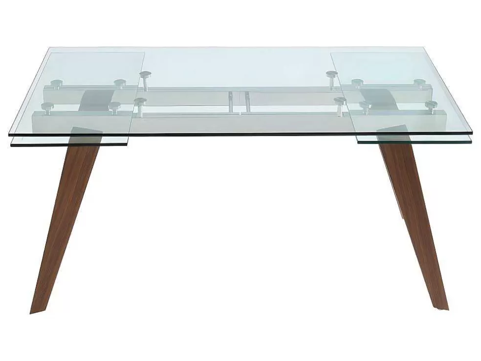 Vente-unique Mesa De Jantar Extensivel Altamira - 6 A 8 Lugares - Vidro Temperado E Metal Efeito Nogueira* Mesa De Jantar