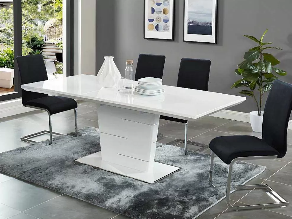 Vente-unique Mesa De Jantar Extensivel De 6 A 8 Lugares - Mdf Lacado A Branco - Amelle* Promoções Sala