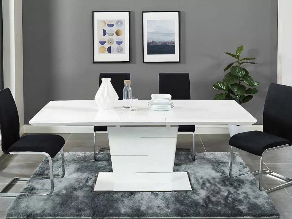 Vente-unique Mesa De Jantar Extensivel De 6 A 8 Lugares - Mdf Lacado A Branco - Amelle* Promoções Sala