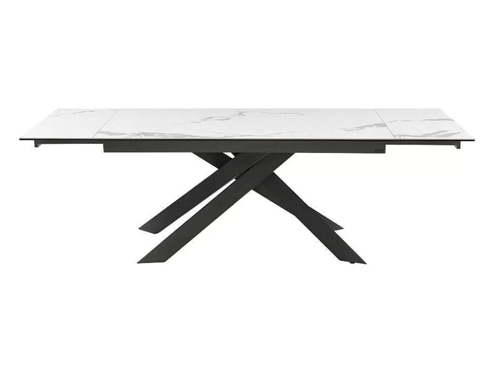 PASCAL MORABITO Mesa De Jantar Extensivel De 6 A 10 Lugares Em Ceramica E Metal Efeito Marmore Branco E Antracite - Corema De * Mesa De Jantar