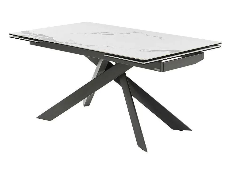 PASCAL MORABITO Mesa De Jantar Extensivel De 6 A 10 Lugares Em Ceramica E Metal Efeito Marmore Branco E Antracite - Corema De * Mesa De Jantar