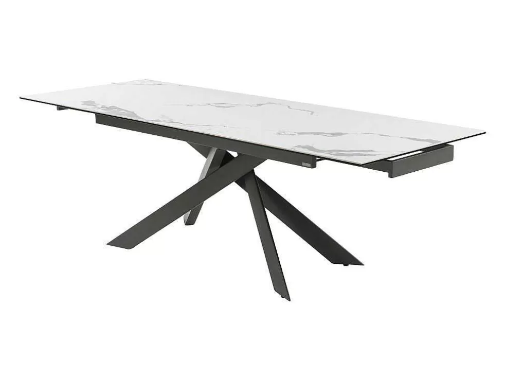 PASCAL MORABITO Mesa De Jantar Extensivel De 6 A 10 Lugares Em Ceramica E Metal Efeito Marmore Branco E Antracite - Corema De * Mesa De Jantar
