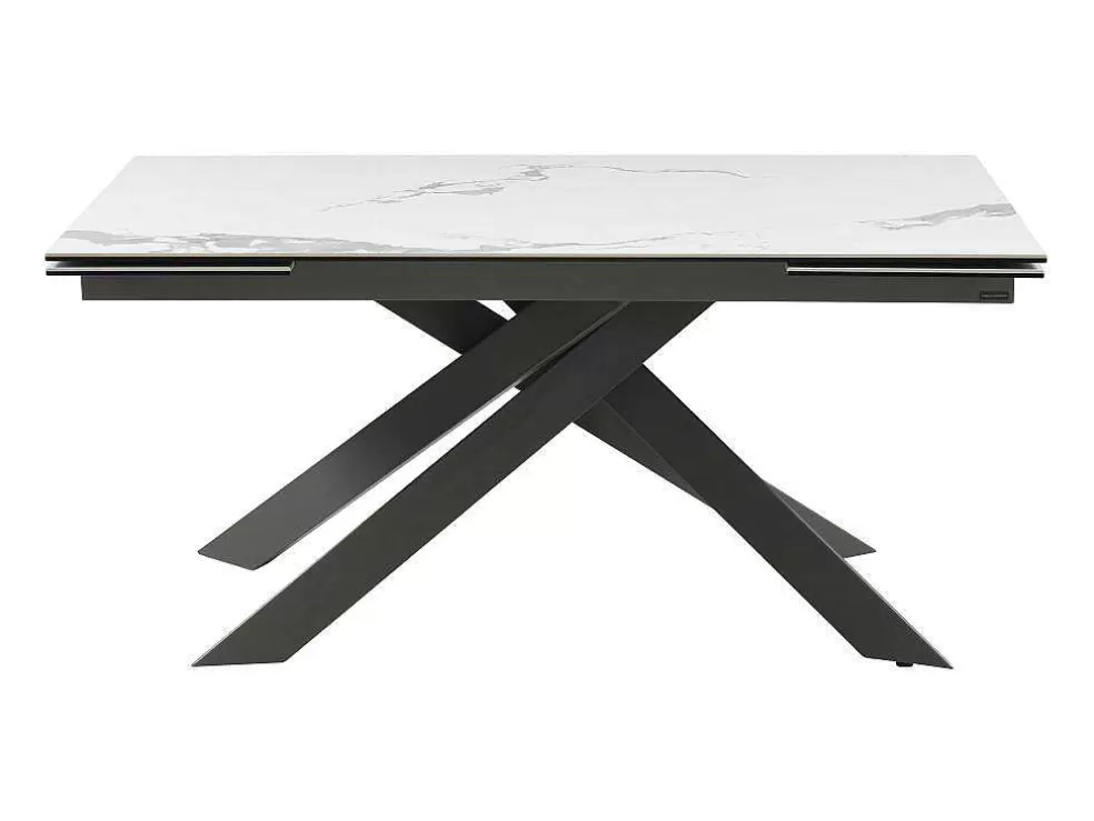 PASCAL MORABITO Mesa De Jantar Extensivel De 6 A 10 Lugares Em Ceramica E Metal Efeito Marmore Branco E Antracite - Corema De * Mesa De Jantar