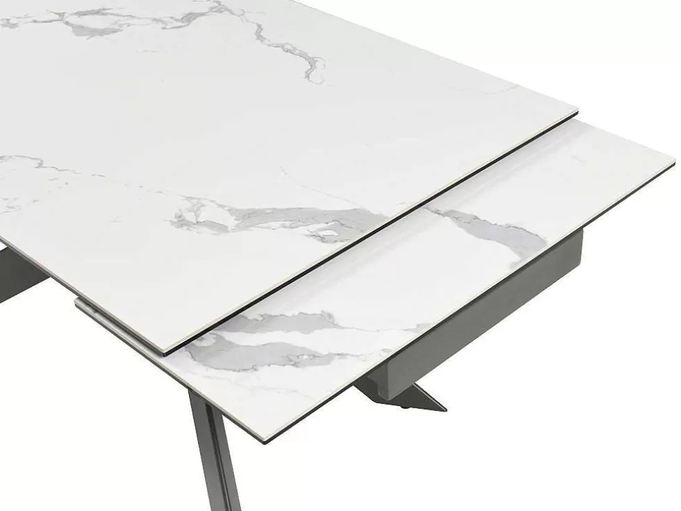 PASCAL MORABITO Mesa De Jantar Extensivel De 6 A 10 Lugares Em Ceramica E Metal Efeito Marmore Branco E Antracite - Corema De * Mesa De Jantar
