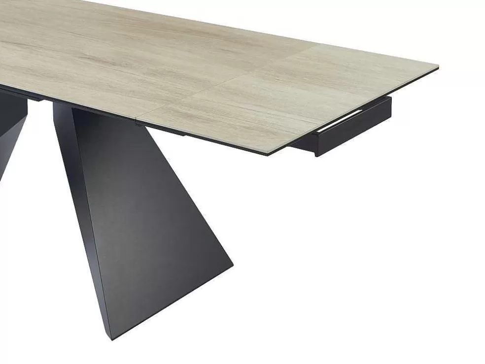 Maison Céphy Mesa De Jantar Extensivel De 6 A 10 Lugares Em Ceramica, Vidro Temperado E Metal Natural Claro E Preto - Suniva* Mesa De Jantar