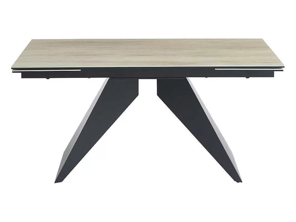 Maison Céphy Mesa De Jantar Extensivel De 6 A 10 Lugares Em Ceramica, Vidro Temperado E Metal Natural Claro E Preto - Suniva* Mesa De Jantar