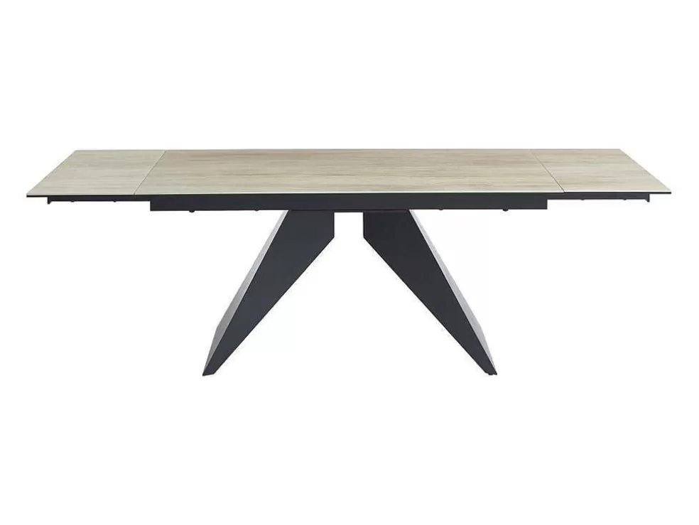 Maison Céphy Mesa De Jantar Extensivel De 6 A 10 Lugares Em Ceramica, Vidro Temperado E Metal Natural Claro E Preto - Suniva* Mesa De Jantar