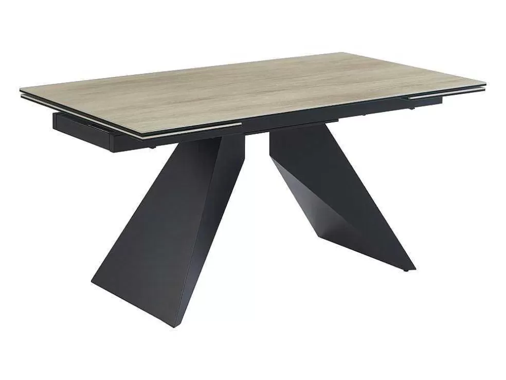 Maison Céphy Mesa De Jantar Extensivel De 6 A 10 Lugares Em Ceramica, Vidro Temperado E Metal Natural Claro E Preto - Suniva* Mesa De Jantar