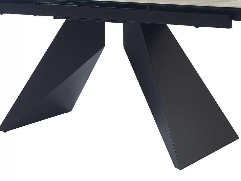 Maison Céphy Mesa De Jantar Extensivel De 6 A 10 Lugares Em Ceramica, Vidro Temperado E Metal Natural Claro E Preto - Suniva* Mesa De Jantar