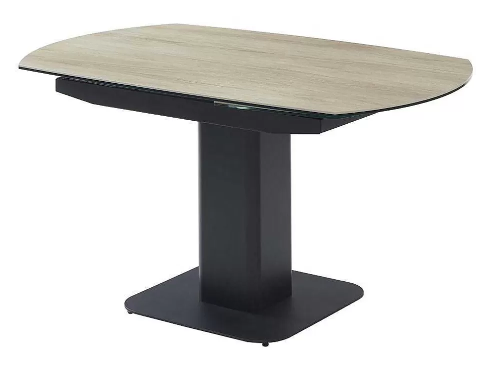 Maison Céphy Mesa De Jantar Extensivel De 4 A 8 Lugares Em Ceramica, Vidro Temperado, Metal E Mdf, Natural Claro E Preto - Taloza* Promoções Sala
