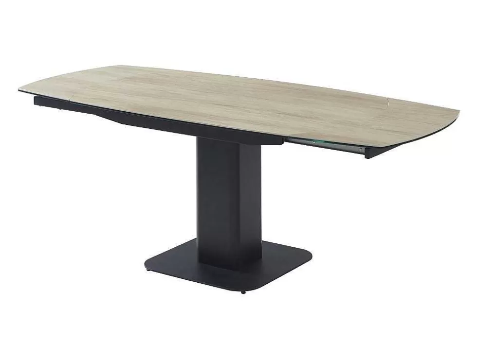 Maison Céphy Mesa De Jantar Extensivel De 4 A 8 Lugares Em Ceramica, Vidro Temperado, Metal E Mdf, Natural Claro E Preto - Taloza* Promoções Sala