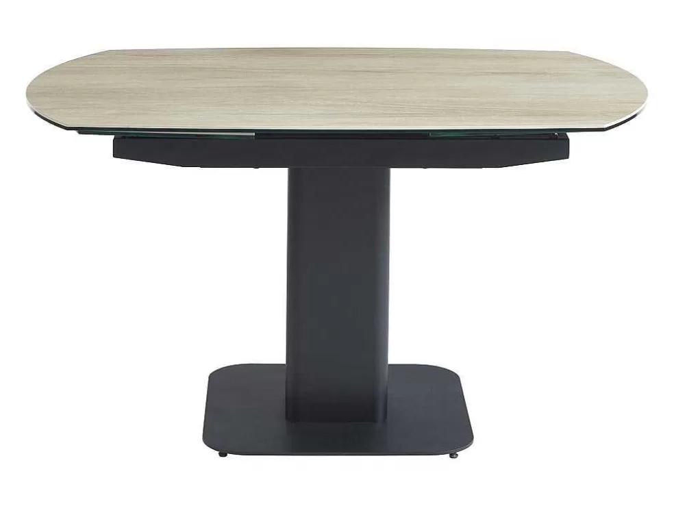 Maison Céphy Mesa De Jantar Extensivel De 4 A 8 Lugares Em Ceramica, Vidro Temperado, Metal E Mdf, Natural Claro E Preto - Taloza* Promoções Sala