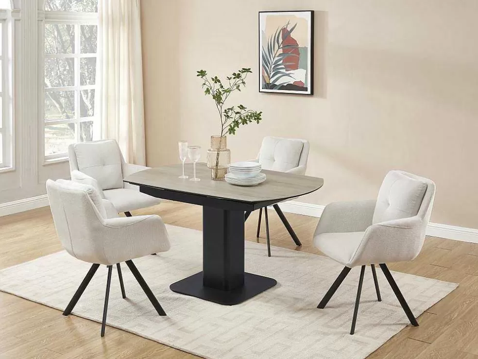 Maison Céphy Mesa De Jantar Extensivel De 4 A 8 Lugares Em Ceramica, Vidro Temperado, Metal E Mdf, Natural Claro E Preto - Taloza* Promoções Sala