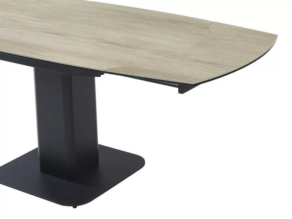 Maison Céphy Mesa De Jantar Extensivel De 4 A 8 Lugares Em Ceramica, Vidro Temperado, Metal E Mdf, Natural Claro E Preto - Taloza* Promoções Sala