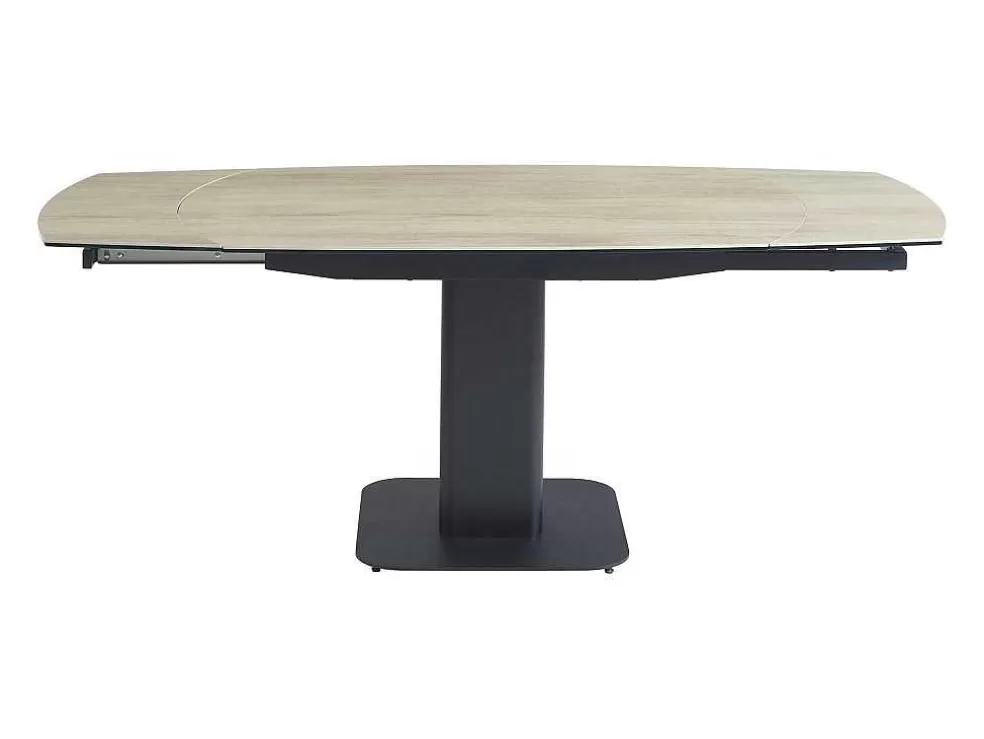 Maison Céphy Mesa De Jantar Extensivel De 4 A 8 Lugares Em Ceramica, Vidro Temperado, Metal E Mdf, Natural Claro E Preto - Taloza* Promoções Sala