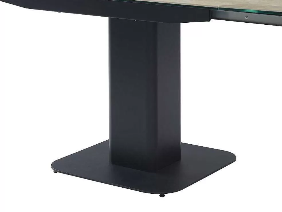 Maison Céphy Mesa De Jantar Extensivel De 4 A 8 Lugares Em Ceramica, Vidro Temperado, Metal E Mdf, Natural Claro E Preto - Taloza* Promoções Sala