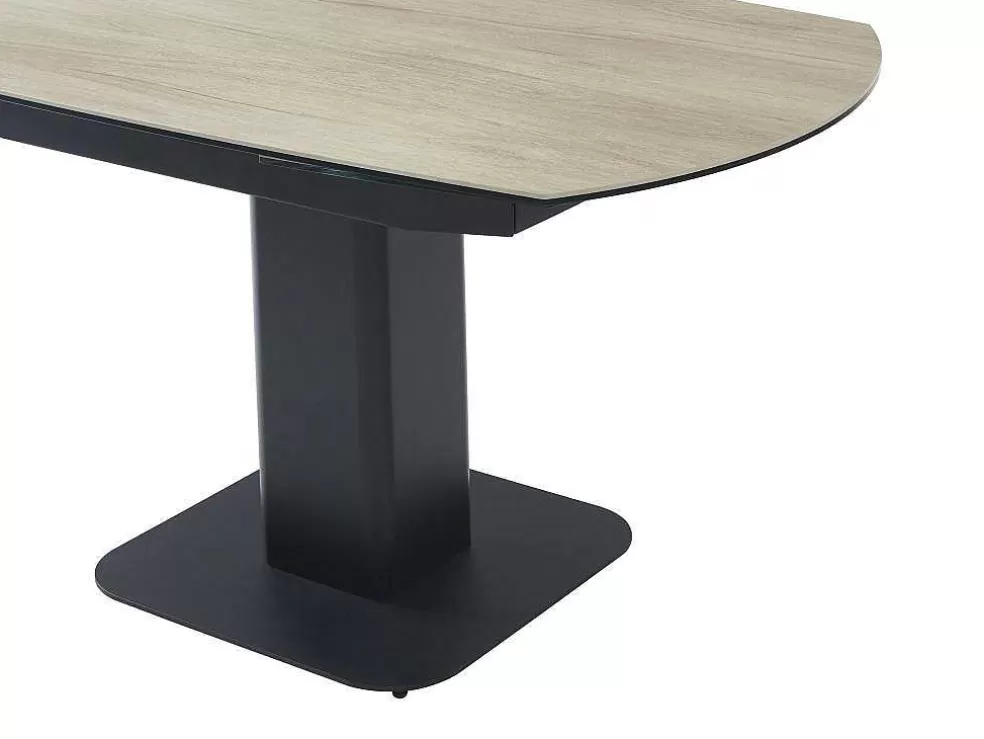 Maison Céphy Mesa De Jantar Extensivel De 4 A 8 Lugares Em Ceramica, Vidro Temperado, Metal E Mdf, Natural Claro E Preto - Taloza* Promoções Sala