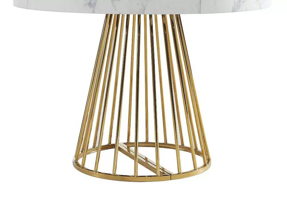 Vente-unique Mesa De Jantar Extensivel De 2 A 12 Lugares Em Mdf E Aco Efeito Marmore Branco E Dourado - Firela* Mesa De Jantar