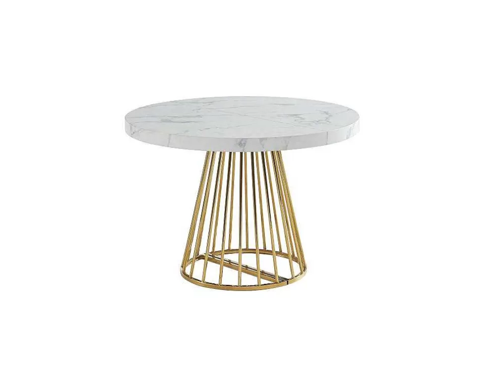 Vente-unique Mesa De Jantar Extensivel De 2 A 12 Lugares Em Mdf E Aco Efeito Marmore Branco E Dourado - Firela* Mesa De Jantar