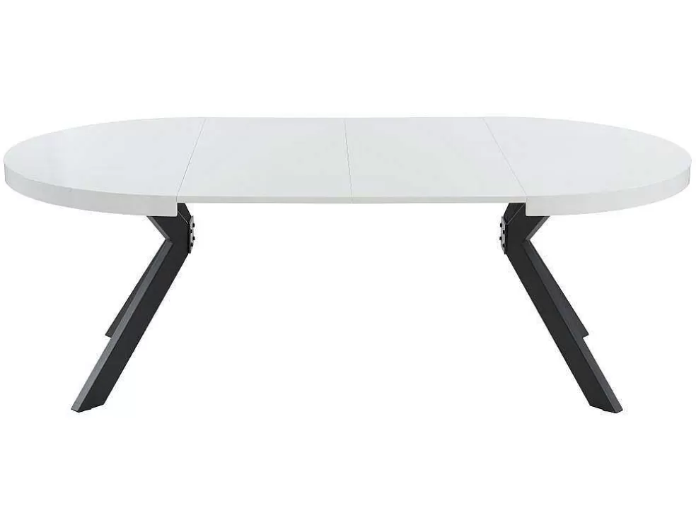 Vente-unique Mesa De Jantar Extensivel De 4 A 8 Lugares Em Mdf E Aco Lacado A Branco E Preto - Komoni* Mesa De Jantar