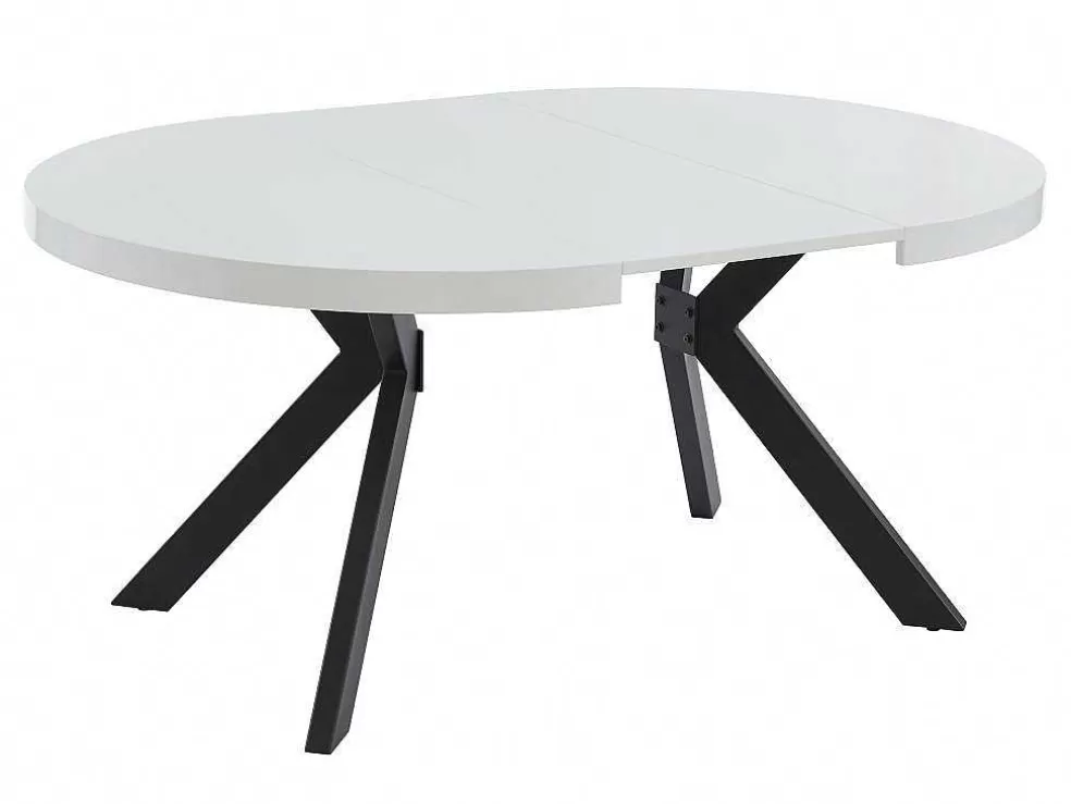 Vente-unique Mesa De Jantar Extensivel De 4 A 8 Lugares Em Mdf E Aco Lacado A Branco E Preto - Komoni* Mesa De Jantar