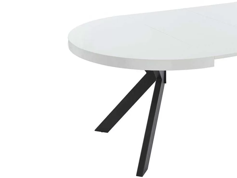 Vente-unique Mesa De Jantar Extensivel De 4 A 8 Lugares Em Mdf E Aco Lacado A Branco E Preto - Komoni* Mesa De Jantar