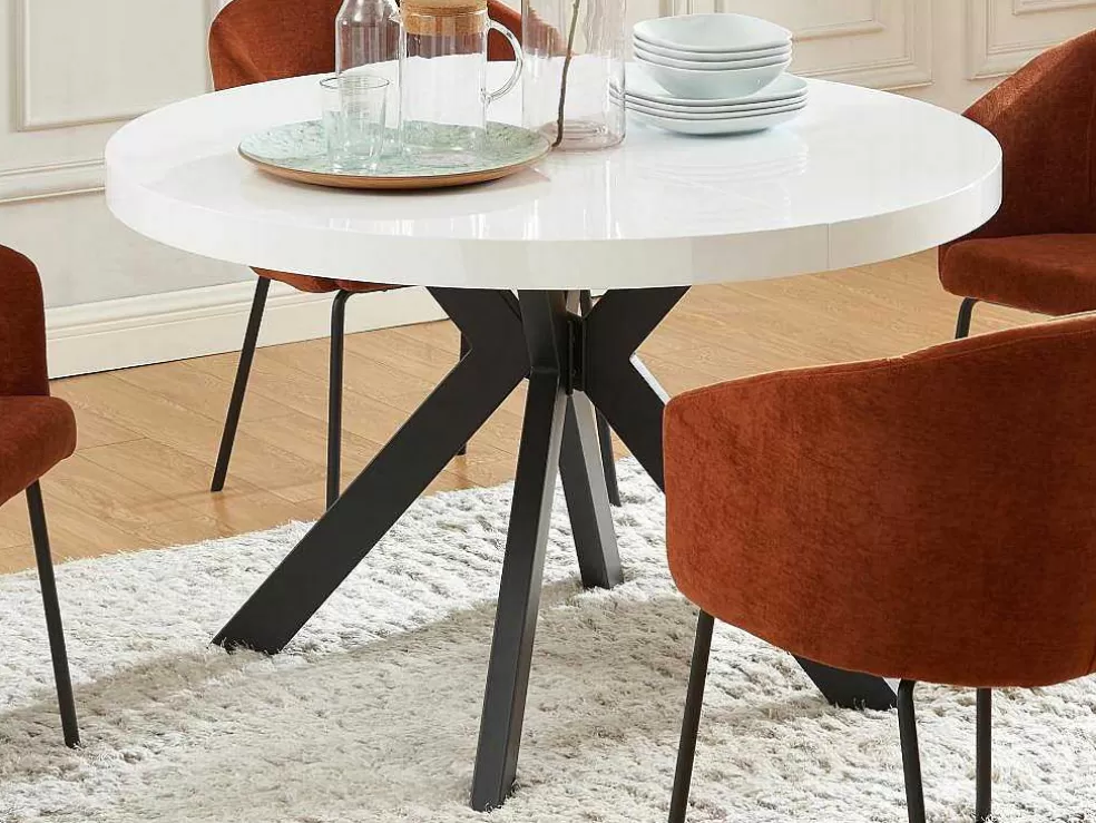 Vente-unique Mesa De Jantar Extensivel De 4 A 8 Lugares Em Mdf E Aco Lacado A Branco E Preto - Komoni* Mesa De Jantar