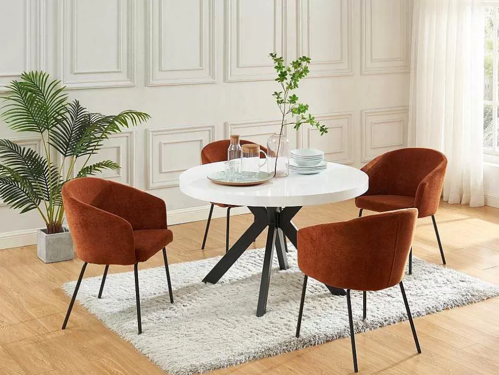Vente-unique Mesa De Jantar Extensivel De 4 A 8 Lugares Em Mdf E Aco Lacado A Branco E Preto - Komoni* Mesa De Jantar