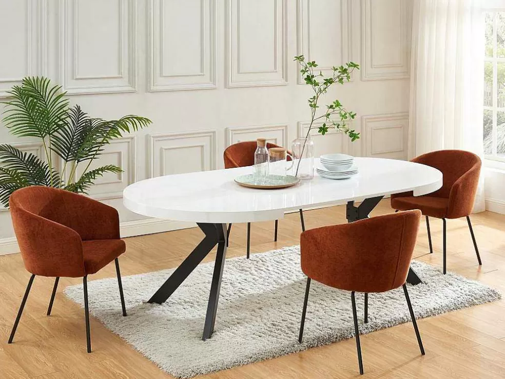 Vente-unique Mesa De Jantar Extensivel De 4 A 8 Lugares Em Mdf E Aco Lacado A Branco E Preto - Komoni* Mesa De Jantar