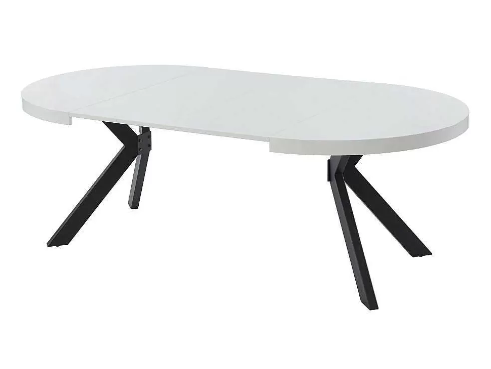 Vente-unique Mesa De Jantar Extensivel De 4 A 8 Lugares Em Mdf E Aco Lacado A Branco E Preto - Komoni* Mesa De Jantar