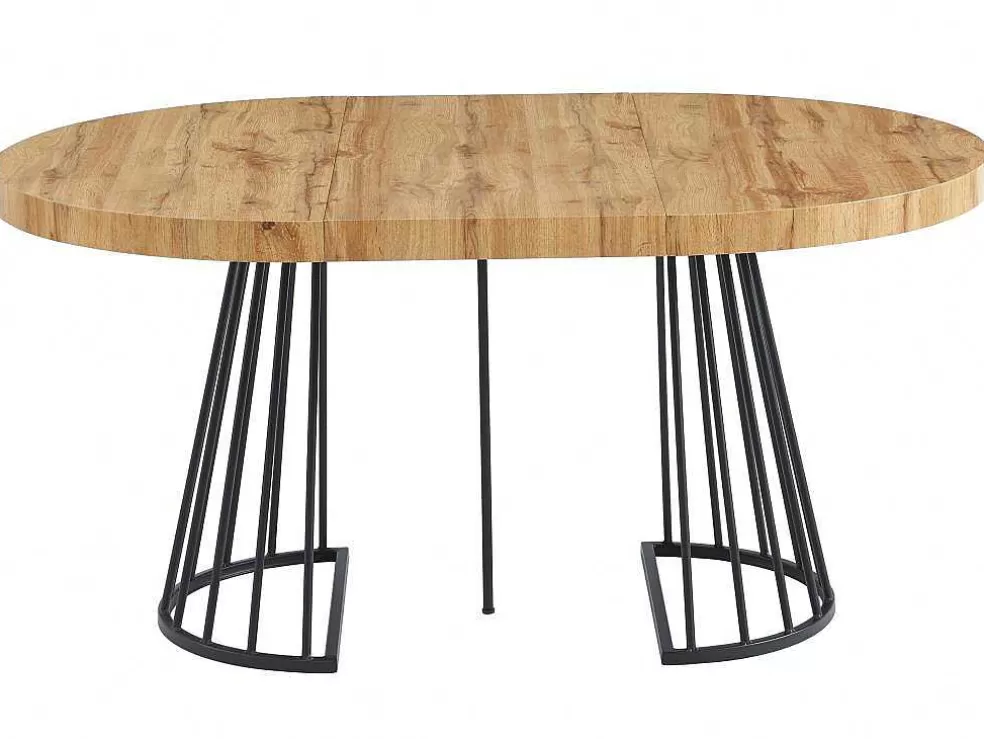 Vente-unique Mesa De Jantar Extensivel De 2 A 12 Lugares Em Mdf E Aco Natural E Preto - Firela* Mesa De Jantar