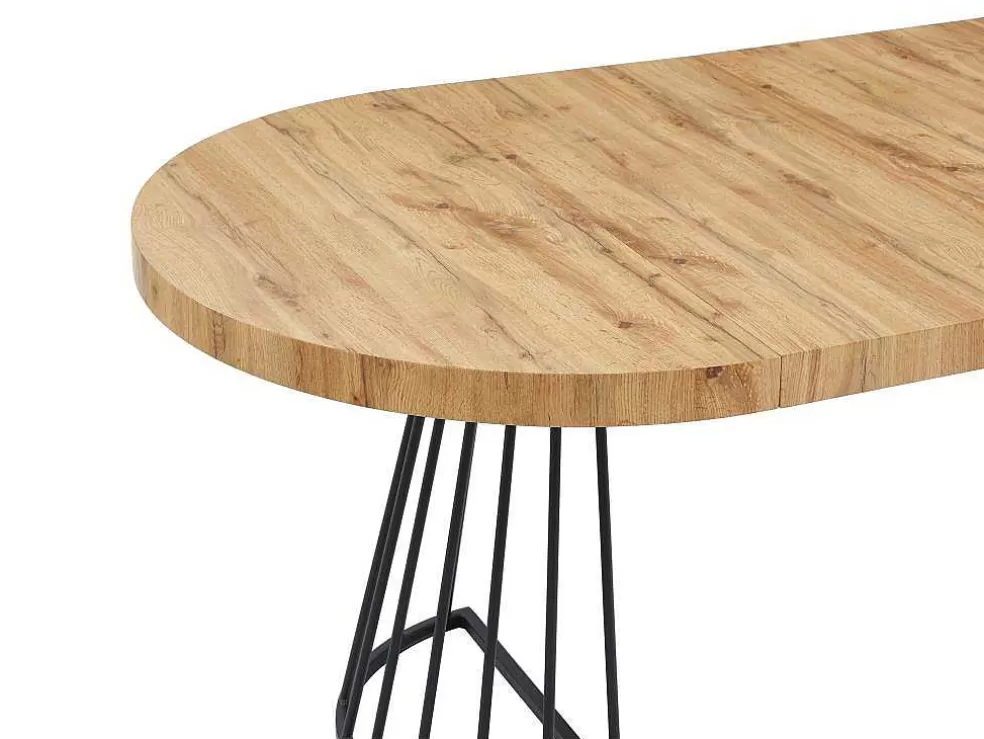 Vente-unique Mesa De Jantar Extensivel De 2 A 12 Lugares Em Mdf E Aco Natural E Preto - Firela* Mesa De Jantar