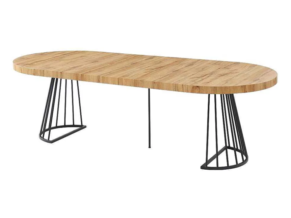 Vente-unique Mesa De Jantar Extensivel De 2 A 12 Lugares Em Mdf E Aco Natural E Preto - Firela* Mesa De Jantar