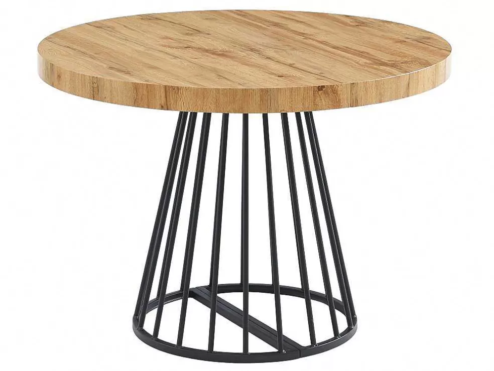 Vente-unique Mesa De Jantar Extensivel De 2 A 12 Lugares Em Mdf E Aco Natural E Preto - Firela* Mesa De Jantar