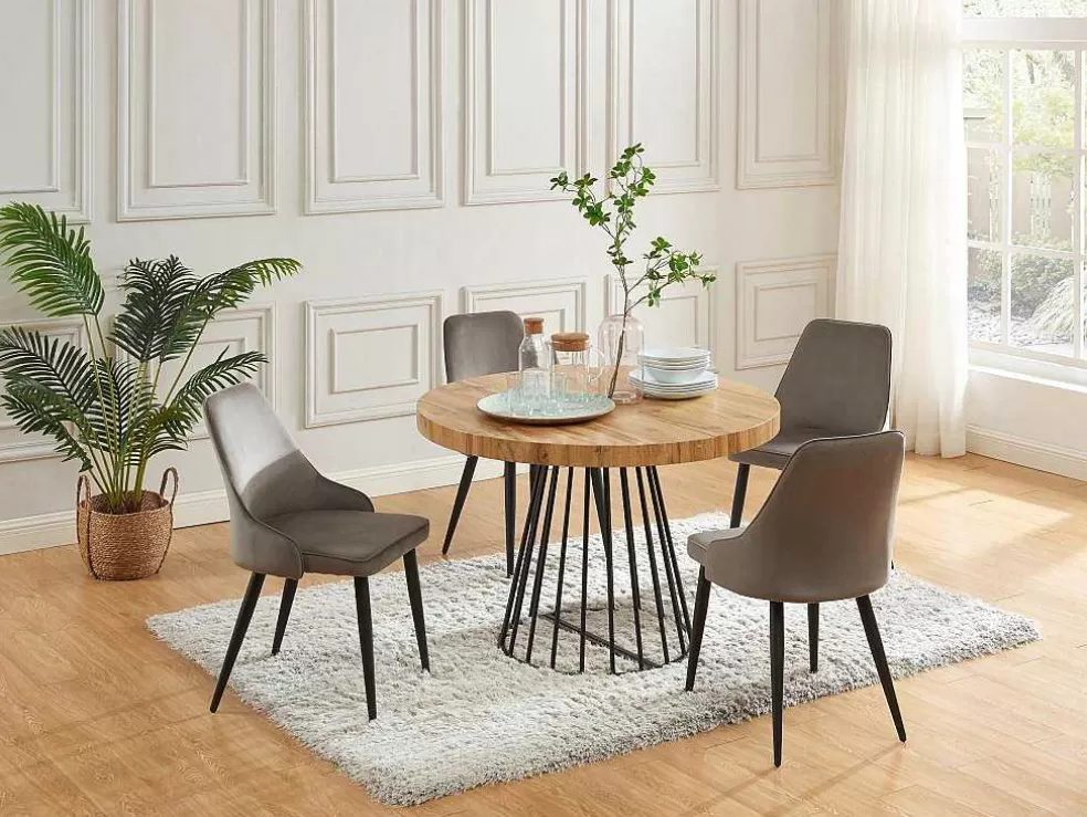 Vente-unique Mesa De Jantar Extensivel De 2 A 12 Lugares Em Mdf E Aco Natural E Preto - Firela* Mesa De Jantar