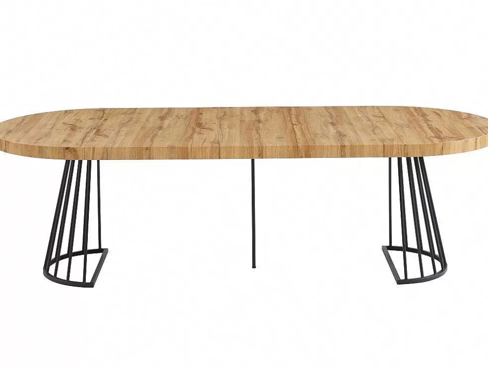 Vente-unique Mesa De Jantar Extensivel De 2 A 12 Lugares Em Mdf E Aco Natural E Preto - Firela* Mesa De Jantar