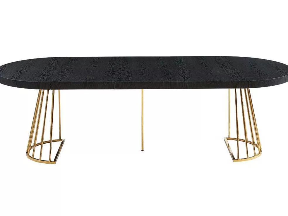 Vente-unique Mesa De Jantar Extensivel De 2 A 12 Lugares Em Mdf E Aco Preto E Dourado - Firela* Mesa De Jantar