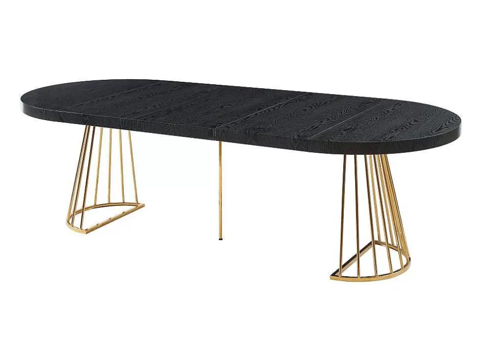 Vente-unique Mesa De Jantar Extensivel De 2 A 12 Lugares Em Mdf E Aco Preto E Dourado - Firela* Mesa De Jantar