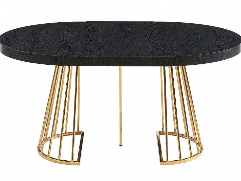 Vente-unique Mesa De Jantar Extensivel De 2 A 12 Lugares Em Mdf E Aco Preto E Dourado - Firela* Mesa De Jantar