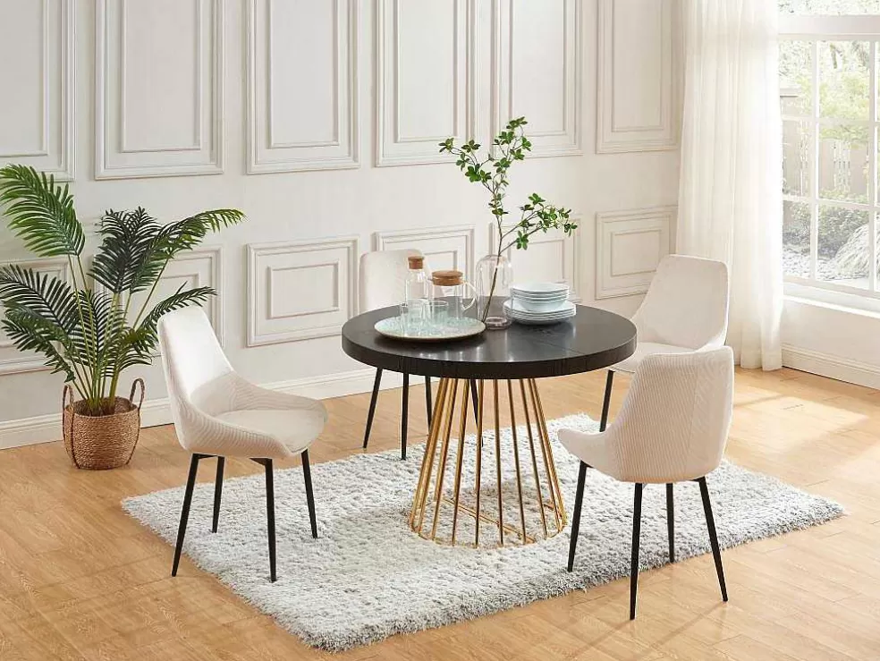 Vente-unique Mesa De Jantar Extensivel De 2 A 12 Lugares Em Mdf E Aco Preto E Dourado - Firela* Mesa De Jantar