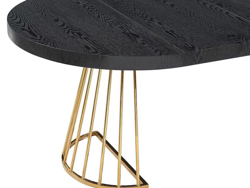 Vente-unique Mesa De Jantar Extensivel De 2 A 12 Lugares Em Mdf E Aco Preto E Dourado - Firela* Mesa De Jantar