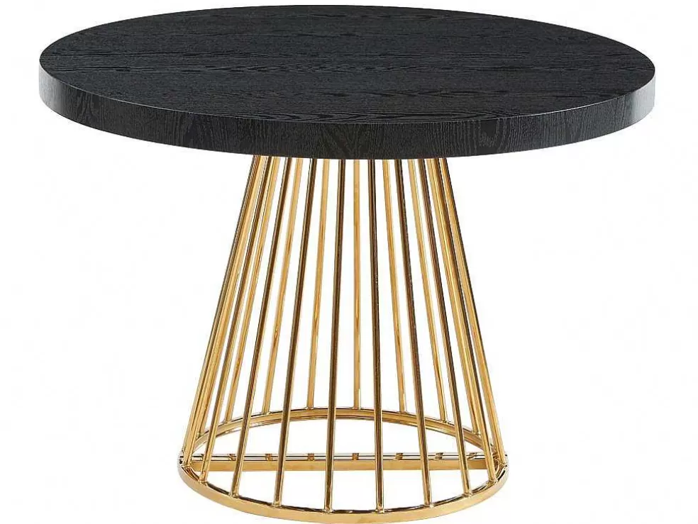 Vente-unique Mesa De Jantar Extensivel De 2 A 12 Lugares Em Mdf E Aco Preto E Dourado - Firela* Mesa De Jantar