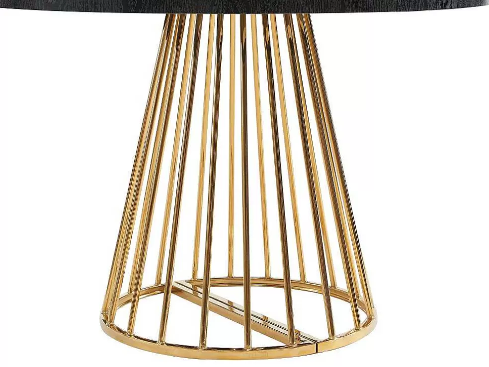 Vente-unique Mesa De Jantar Extensivel De 2 A 12 Lugares Em Mdf E Aco Preto E Dourado - Firela* Mesa De Jantar