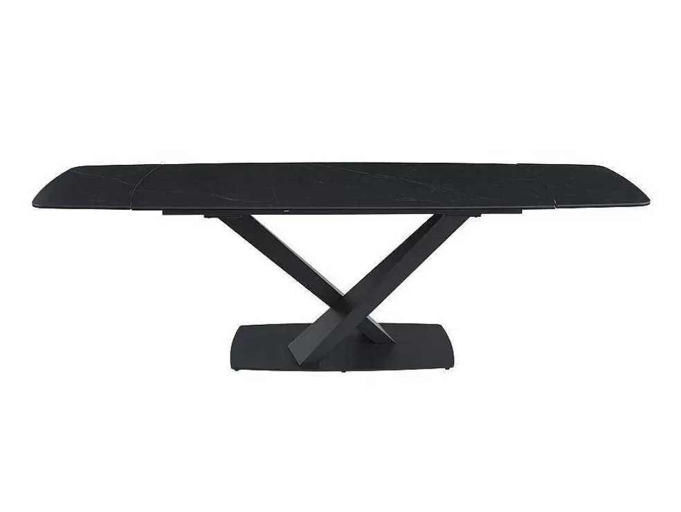 PASCAL MORABITO Mesa De Jantar Extensivel De 6 A 10 Lugares Em Vidro Temperado, Ceramica E Metal, Efeito Marmore Preto - Malata De * Mesa De Jantar