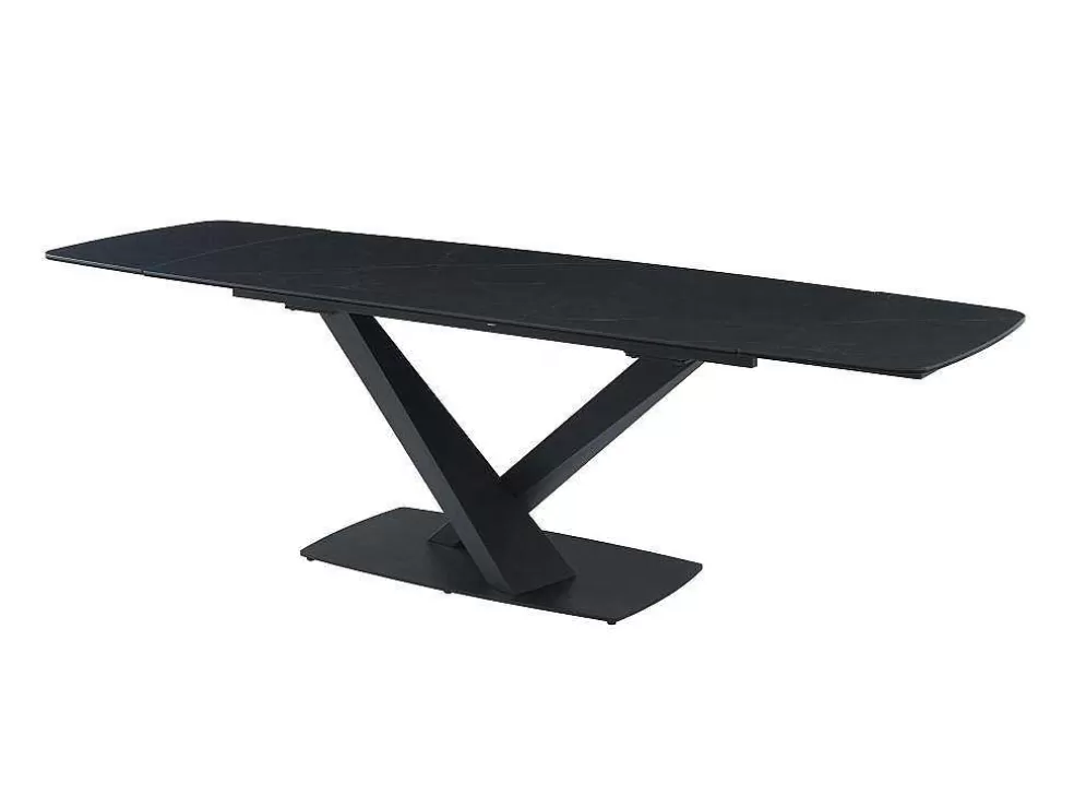 PASCAL MORABITO Mesa De Jantar Extensivel De 6 A 10 Lugares Em Vidro Temperado, Ceramica E Metal, Efeito Marmore Preto - Malata De * Mesa De Jantar
