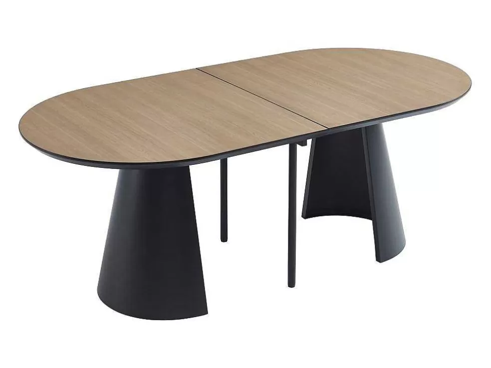 Vente-unique Mesa De Jantar Extensivel De 8 A 14 Lugares Mdf E Metal Natural Claro E Preto - Felanio* Mesa De Jantar
