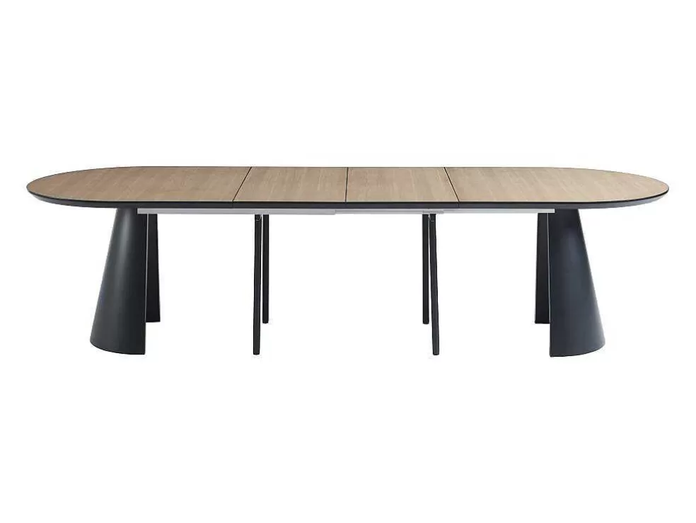 Vente-unique Mesa De Jantar Extensivel De 8 A 14 Lugares Mdf E Metal Natural Claro E Preto - Felanio* Mesa De Jantar