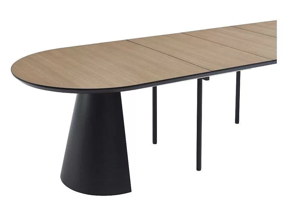 Vente-unique Mesa De Jantar Extensivel De 8 A 14 Lugares Mdf E Metal Natural Claro E Preto - Felanio* Mesa De Jantar
